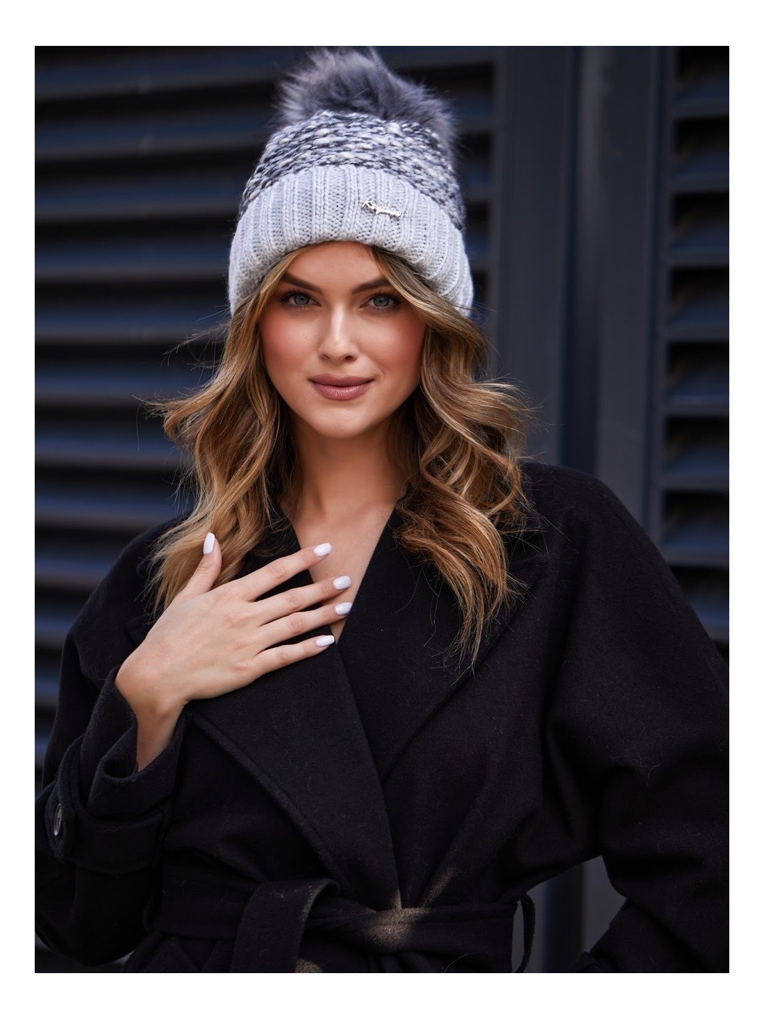 Light gray winter hat with ribbing C11 - Online store - Boutique